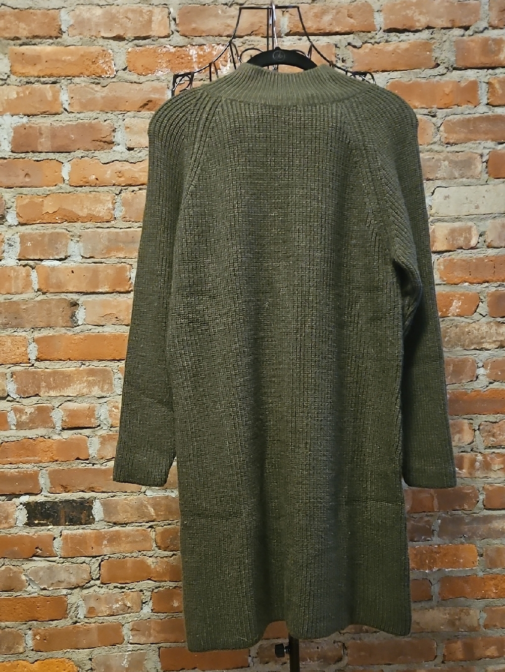 Rib-Knit Midi Dress in Olive Green